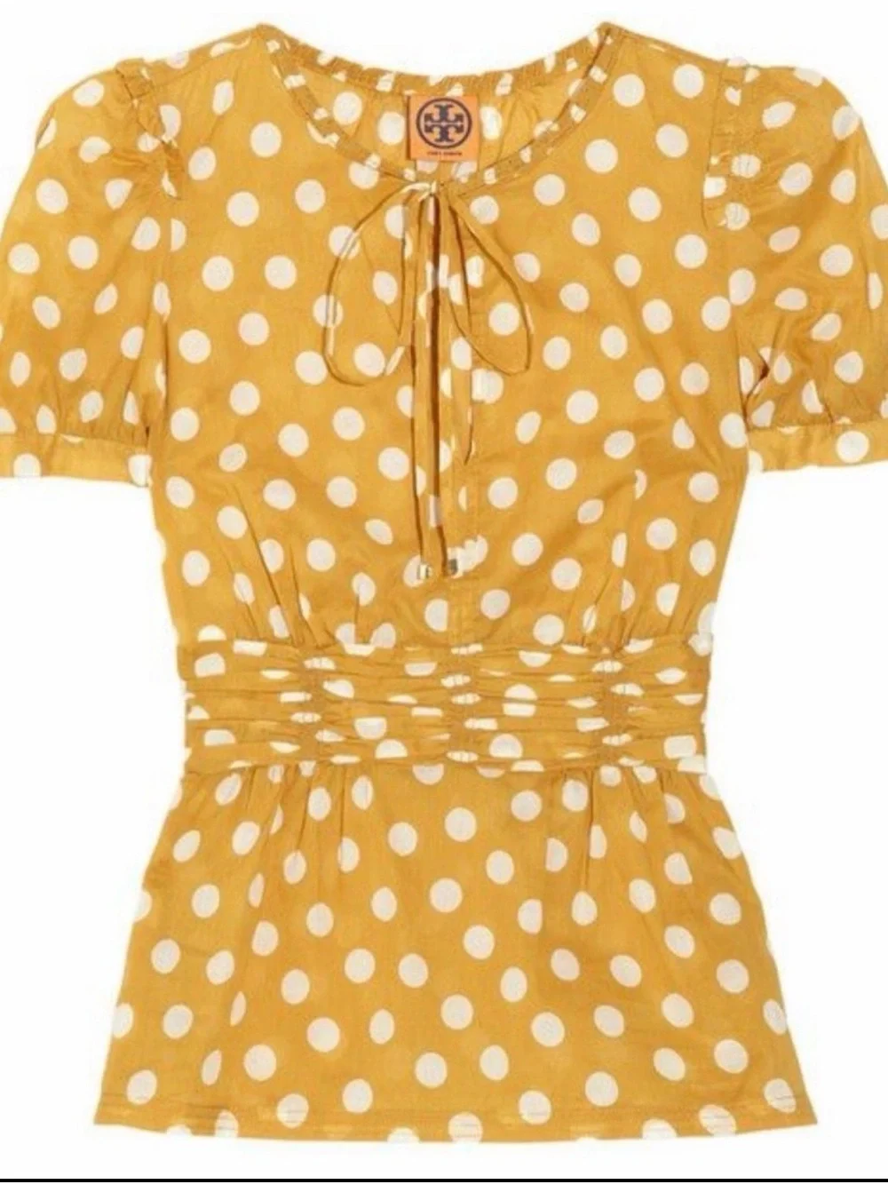 Tory Burch Yellow Polka Dot Peplum Blouse 100% Cotton Size 4